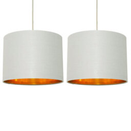 First Choice Lighting Set Of 2 Grey Cotton Gold Lining 25Cm Pendant Lightshade