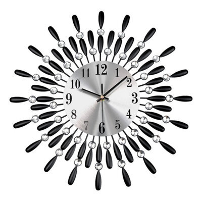 Black 38Cm Diamante Beaded Crystals Quartz Jeweled Wall Clock Home Decor Living Room - image 1