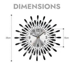 Black 38Cm Diamante Beaded Crystals Quartz Jeweled Wall Clock Home Decor Living Room - thumbnail 2