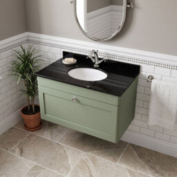 Balterley Swynnerton Traditional 1 Drawer Wall Hung Vanity Unit With Marble Basin, Satin Green, 800mm - thumbnail 3
