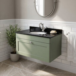 Balterley Swynnerton Traditional 1 Drawer Wall Hung Vanity Unit With Marble Basin, Satin Green, 800mm - thumbnail 2