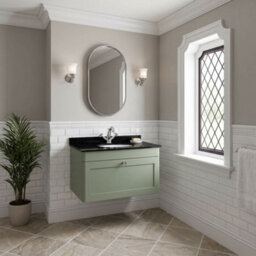 Balterley Swynnerton Traditional 1 Drawer Wall Hung Vanity Unit With Marble Basin, Satin Green, 800mm - thumbnail 4