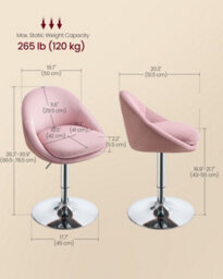 LEDREM Adjustable Dressing Chair, Office Chair, Swivel Stool With Backrest, Steel, For Counter, Home Office, Dressing Table, Dining Room - thumbnail 6