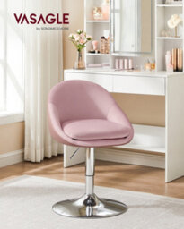 Vasagle Adjustable Dressing Chair, Office Chair, Swivel Stool With Backrest, Steel, For Counter, Home Office