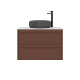 Royal Bathrooms Royal Bathroom Elmore 800mm Terracotta Clay Wall Mounted Bathroom Vanity Unit 2 Drawer Plain White Worktop With Milan Black Basin - thumbnail 7