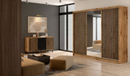 Arte London 250 Oak Wotan & Black Sliding Wardrobe - Pure Contemporary Luxury, Mirrored Organisation 250Cm - thumbnail 2