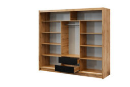 Arte London 250 Oak Wotan & Black Sliding Wardrobe - Pure Contemporary Luxury, Mirrored Organisation 250Cm - thumbnail 3