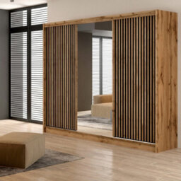 Arte London 250 Oak Wotan & Black Sliding Wardrobe - Pure Contemporary Luxury, Mirrored Organisation 250Cm - thumbnail 1