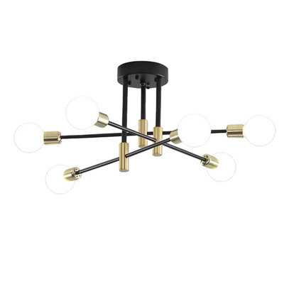 Modern 6-Light Chandelier, Flush Mount Ceiling Pendant Light, Black And Brass Finish, Indoor Lighting For Dining, Kitchen. - image 1