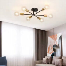 Modern 6-Light Chandelier, Flush Mount Ceiling Pendant Light, Black And Brass Finish, Indoor Lighting For Dining, Kitchen. - thumbnail 9