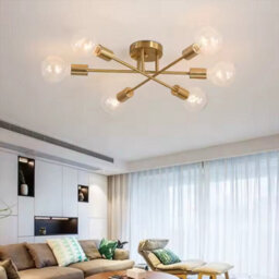 Modern 6-Light Chandelier, Flush Mount Ceiling Pendant Light, Black And Brass Finish, Indoor Lighting For Dining, Kitchen. - thumbnail 8