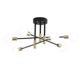 Modern 6-Light Chandelier, Flush Mount Ceiling Pendant Light, Black And Brass Finish, Indoor Lighting For Dining, Kitchen. - thumbnail 1