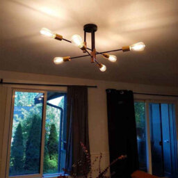 Modern 6-Light Chandelier, Flush Mount Ceiling Pendant Light, Black And Brass Finish, Indoor Lighting For Dining, Kitchen. - thumbnail 5