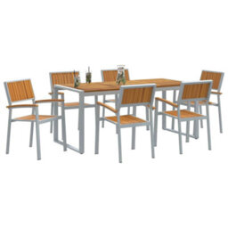 Berkfield Garden Dining Set 7 Pcs Grey And Brown 180 X 90 X 75 Cm - thumbnail 3