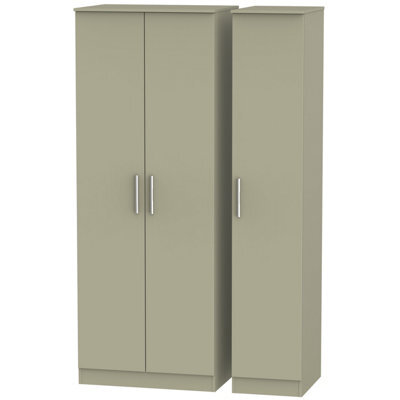 Trent Tall Triple Plain Wardrobe In Mushroom Gloss & Mushroom Matt (Ready Assembled) - image 1