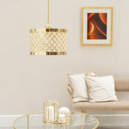 Valuelights Hadley Gold Easy Fit Metal Cut Out Acrylic Jewel Drum Ceiling Light Shade (D)24Cm - thumbnail 2