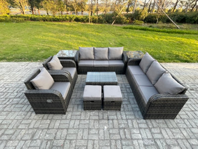 Fimous Rattan Outdoor Garden Furniture Sofa Set Patio Table & Chairs Set With 3 Seater Sofa Reclining Chair 3 Seater Sofa - image 1