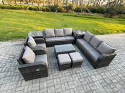 Fimous Rattan Outdoor Garden Furniture Sofa Set Patio Table & Chairs Set With 3 Seater Sofa Reclining Chair 3 Seater Sofa - thumbnail 2