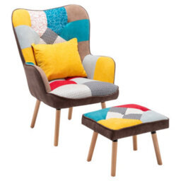 Thehotsale Multicoloured Upholstered Wingback Armchair With Footrest And Lumbar Pillow - thumbnail 4