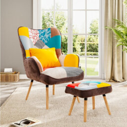 Thehotsale Multicoloured Upholstered Wingback Armchair With Footrest And Lumbar Pillow - thumbnail 2