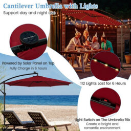 Costway 3 M Patio Solar-Lighted 112 Led Cantilever Offset Umbrella W/ Crank Tilt - thumbnail 7