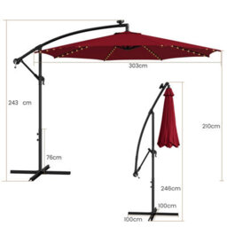 Costway 3 M Patio Solar-Lighted 112 Led Cantilever Offset Umbrella W/ Crank Tilt - thumbnail 3