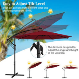 Costway 3 M Patio Solar-Lighted 112 Led Cantilever Offset Umbrella W/ Crank Tilt - thumbnail 8