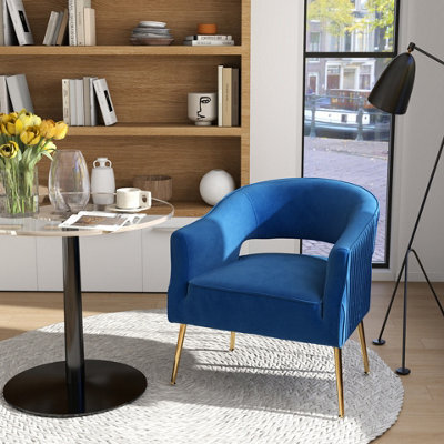 Seynar Blue Velvet Striped Barrel Accent Chair, Upholstered Bucket Armchair For Living Room Or Office - image 1
