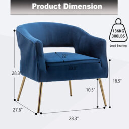 Seynar Blue Velvet Striped Barrel Accent Chair, Upholstered Bucket Armchair For Living Room Or Office - thumbnail 2