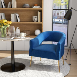 Seynar Blue Velvet Striped Barrel Accent Chair, Upholstered Bucket Armchair For Living Room Or Office