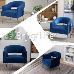 Seynar Blue Velvet Striped Barrel Accent Chair, Upholstered Bucket Armchair For Living Room Or Office - thumbnail 3