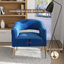 Seynar Blue Velvet Striped Barrel Accent Chair, Upholstered Bucket Armchair For Living Room Or Office - thumbnail 6