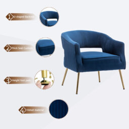 Seynar Blue Velvet Striped Barrel Accent Chair, Upholstered Bucket Armchair For Living Room Or Office - thumbnail 5