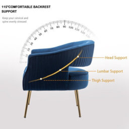 Seynar Blue Velvet Striped Barrel Accent Chair, Upholstered Bucket Armchair For Living Room Or Office - thumbnail 4