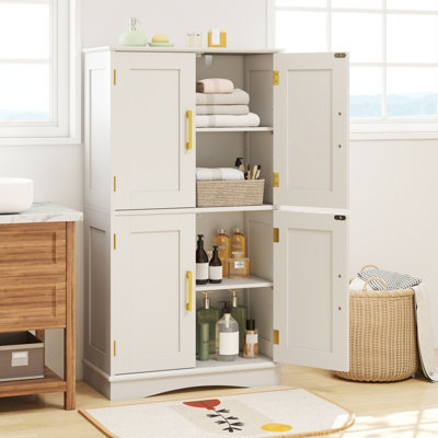 Costway Bathroom Floor Cabinet 110Cm Freestanding Pantry Cabinet With 4 Doors-White - image 1