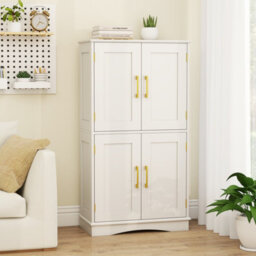 Costway Bathroom Floor Cabinet 110Cm Freestanding Pantry Cabinet With 4 Doors-White - thumbnail 5