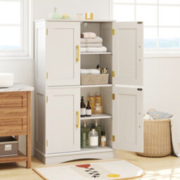 Costway Bathroom Floor Cabinet 110Cm Freestanding Pantry Cabinet With 4 Doors-White - thumbnail 1
