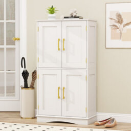 Costway Bathroom Floor Cabinet 110Cm Freestanding Pantry Cabinet With 4 Doors-White - thumbnail 4
