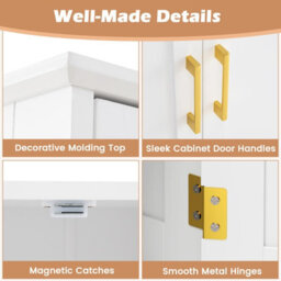 Costway Bathroom Floor Cabinet 110Cm Freestanding Pantry Cabinet With 4 Doors-White - thumbnail 7