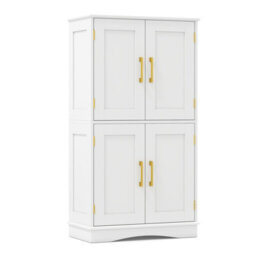 Costway Bathroom Floor Cabinet 110Cm Freestanding Pantry Cabinet With 4 Doors-White - thumbnail 2