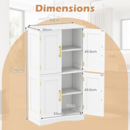 Costway Bathroom Floor Cabinet 110Cm Freestanding Pantry Cabinet With 4 Doors-White - thumbnail 3