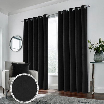 Luxury Enhanced Living Black Velvet, Supersoft, 100% Blackout, Thermal Pair Of Curtains With Eyelet Top - 90X108 Inch (229X274Cm) - image 1