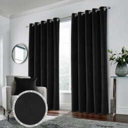 Luxury Enhanced Living Black Velvet, Supersoft, 100% Blackout, Thermal Pair Of Curtains With Eyelet Top - 90X108 Inch (229X274Cm) - thumbnail 1