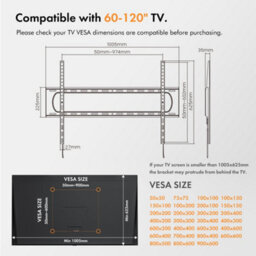"Vonhaus Flush Tv Bracket For 60-120"" Screens, Ultra-Slim Wall Mount W/spirit Level, 120Kg Capacity, Max Vesa: 900X600mm" - thumbnail 4