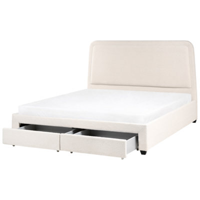 Beliani Bed With Storage Drawers Boucle Sardent 180 X 200 Cm (Eu Super King) Off-White - image 1