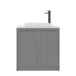 Royal Bathrooms Royal Bathroom Elmore 800mm Matt Pebble Grey Freestanding Bathroom Vanity Unit 2 Door Plain White Worktop With Qubix Basin - thumbnail 7