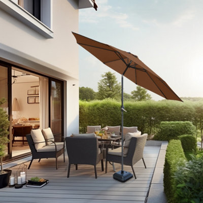 Sundaze 2.7M Coffee Garden Parasol Umbrella Sun Shade Canopy With Hand Crank Tilt Function - image 1
