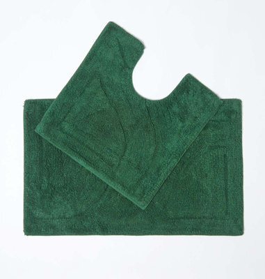 Homescapes Luxury Reversible Cotton Bath Mat Set - Fern Green - image 1