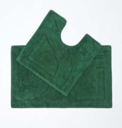 Homescapes Luxury Reversible Cotton Bath Mat Set - Fern Green