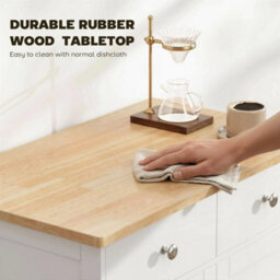 Rubber Wood Top Kitchen Side Cabinet With Adjustable Shelf, White - thumbnail 7